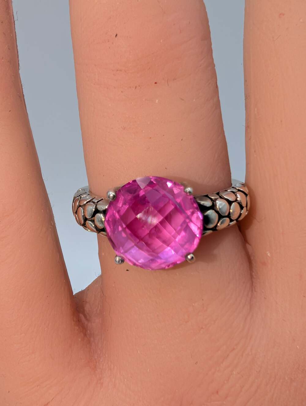 Michael Dawkins 925 Sterling Rose Cut Checkerboard Round Pink Sapphire Ring Sz 6